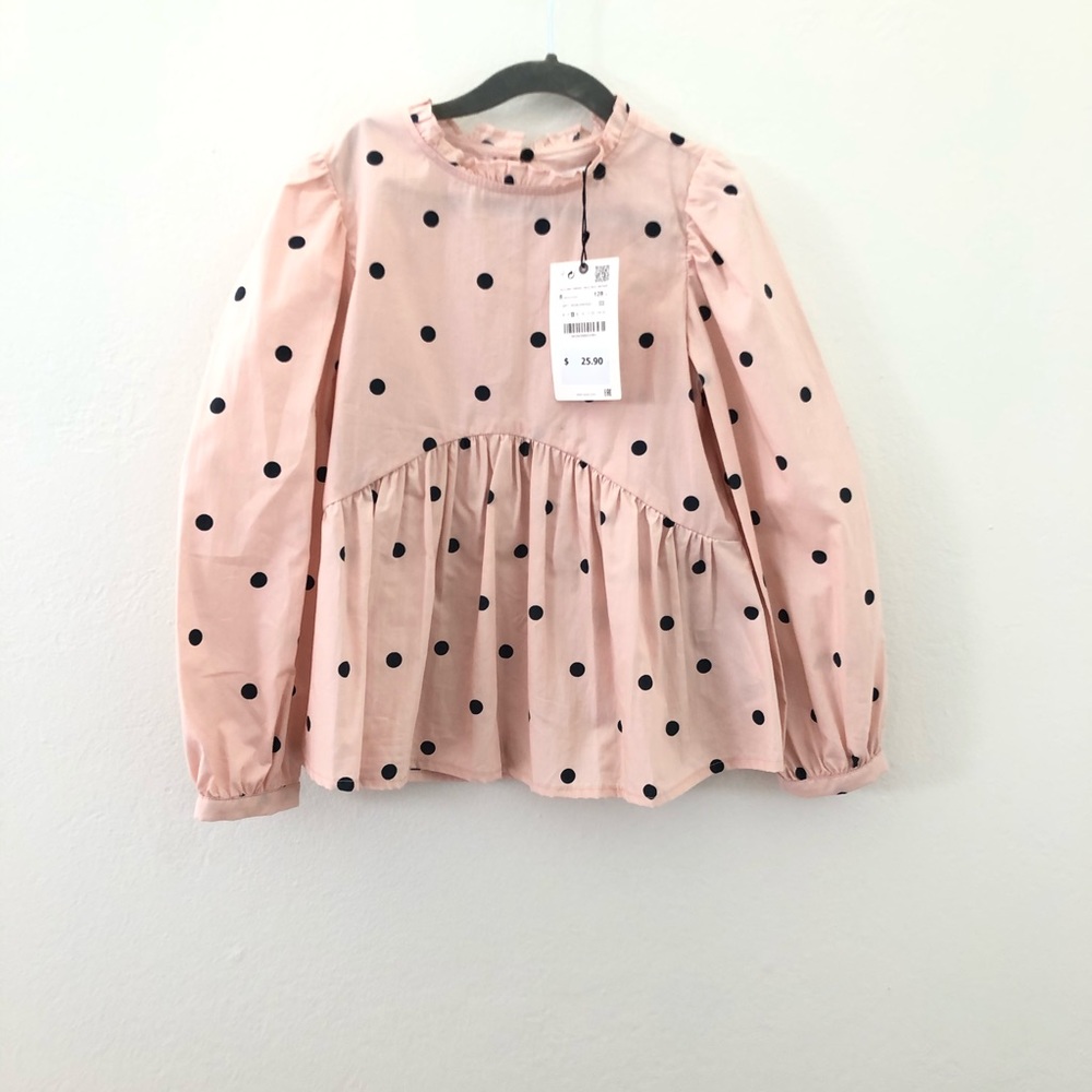 NEW Zara Girls Polkadot Long Sleeve Top sz 8